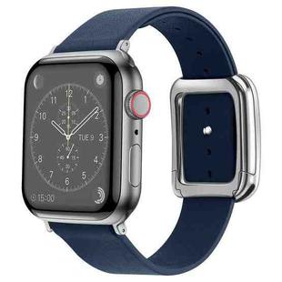 Silver Square Buckle Microfiber Leather Watch Band For Apple Watch Ultra 49mm / Series 8&7 45mm / SE 2&6&SE&5&4 44mm / 3&2&1 42mm(Midnight Blue)