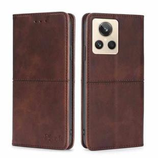 For Realme GT2 Explorer Master Cow Texture Magnetic Leather Phone Case(Dark Brown)