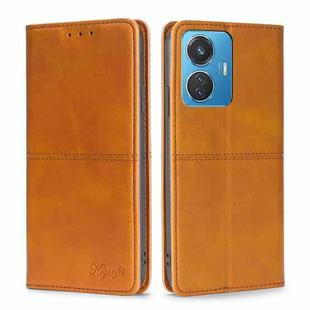 For vivo iQOO Z6 44W/T1 Snapdragon 680 Cow Texture Magnetic Leather Phone Case(Light Brown)