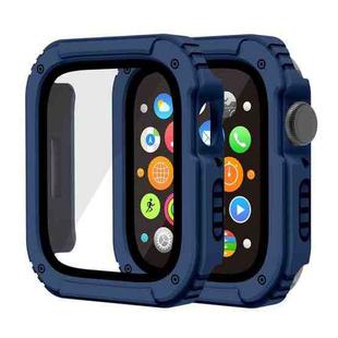 2 in 1 Screen Tempered Glass Film Protective Case For Apple Watch Series 9 / 8 / 7 45mm(Midnight Blue)