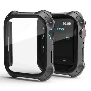 2 in 1 PC Frame + Screen Tempered Glass Film Protective Case For Apple Watch Series 9 / 8 / 7 41mm(Black)