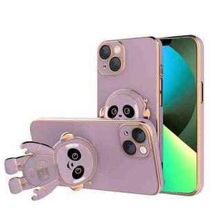 For iPhone 14 Plus Emoji Astronaut Holder Phone Case with Lens Film (Purple)