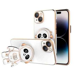 For iPhone 14 Pro Emoji Astronaut Holder Phone Case with Lens Film(White)