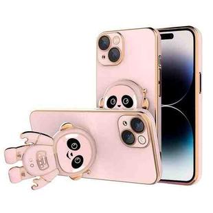 For iPhone 14 Pro Max Emoji Astronaut Holder Phone Case with Lens Film (Pink)