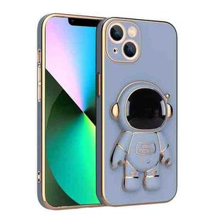 For iPhone 14 Plus Plating Astronaut Holder Phone Case (Sierra Blue)