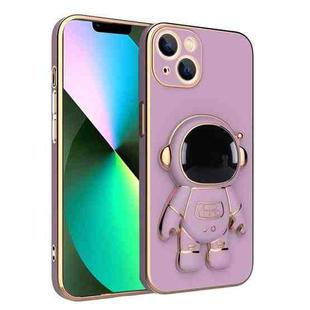 For iPhone 14 Plus Plating Astronaut Holder Phone Case (Purple)