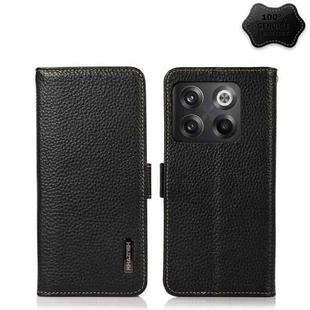 For OnePlus 10T/Ace Pro KHAZNEH Side-Magnetic Litchi Genuine Leather RFID Phone Case(Black)