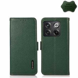 For OnePlus 10T/Ace Pro KHAZNEH Side-Magnetic Litchi Genuine Leather RFID Phone Case(Green)