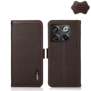 For OnePlus 10T/Ace Pro KHAZNEH Side-Magnetic Litchi Genuine Leather RFID Phone Case(Brown)