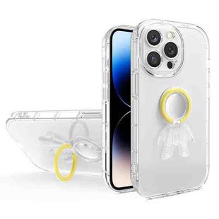 Astronaut Ring Holder Transparent Phone Case For iPhone 14 Pro(Yellow)