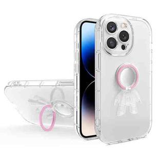 For iPhone 14 Pro Max Astronaut Ring Holder Transparent Phone Case (Pink)