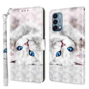 For OnePlus Nord N200 5G 3D Painted Leather Phone Case(Reflection White Cat)