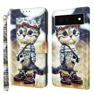 For Google Pixel 6a 3D Painted Leather Phone Case(Naughty Cat)