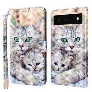 For Google Pixel 6a 3D Painted Leather Phone Case(Two Loving Cats)