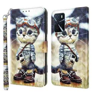 For OPPO A16 / A16s / A54s 3D Painted Leather Phone Case(Naughty Cat)