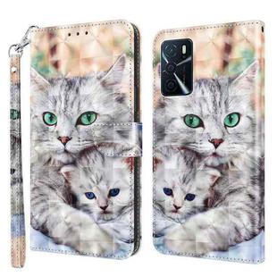 For OPPO A54 5G / A74 5G 3D Painted Leather Phone Case(Two Loving Cats)