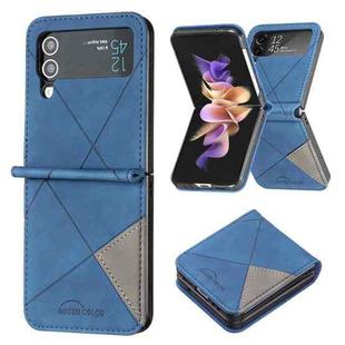 For Samsung Galaxy Z Flip4 Rhombus Texture Leather Phone Case(Blue)