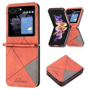 For Samsung Galaxy Z Flip5 Rhombus Texture Leather Phone Case(Brown)
