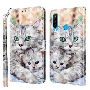 For Huawei P30 Lite / nova 4e 3D Painted Leather Phone Case(Two Loving Cats)