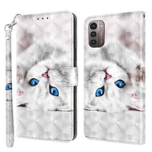 For Nokia G11 / G21 3D Painted Leather Phone Case(Reflection White Cat)