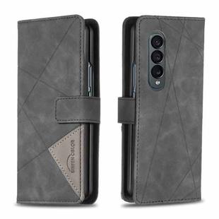 For Samsung Galaxy Z Fold4 BF05 Magnetic Buckle Rhombus Texture Leather Phone Case(Black)
