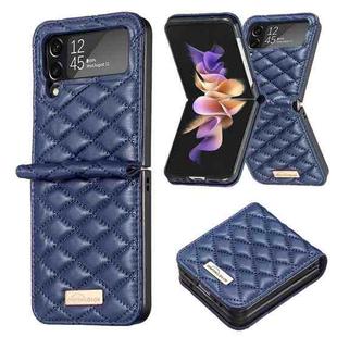 For Samsung Galaxy Z Flip4 Elegant Rhombic Texture PU Phone Case(Blue)