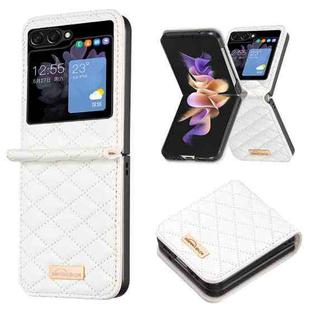 For Samsung Galaxy Z Flip5 Elegant Rhombic Texture Leather Phone Case(White)