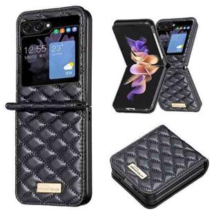 For Samsung Galaxy Z Flip5 Elegant Rhombic Texture Leather Phone Case(Black)