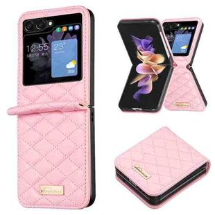 For Samsung Galaxy Z Flip5 Elegant Rhombic Texture Leather Phone Case(Pink)