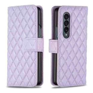 For Samsung Galaxy Z Fold4 Diamond Lattice Wallet Leather Flip Phone Case(Purple)