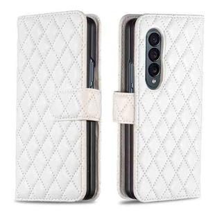 For Samsung Galaxy Z Fold4 Diamond Lattice Wallet Leather Flip Phone Case(White)
