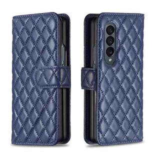 For Samsung Galaxy Z Fold4 Diamond Lattice Wallet Leather Flip Phone Case(Blue)