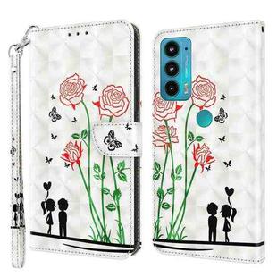 For Motorola Moto E20 / E30 / E40 3D Painted Leather Phone Case(Couple Rose)