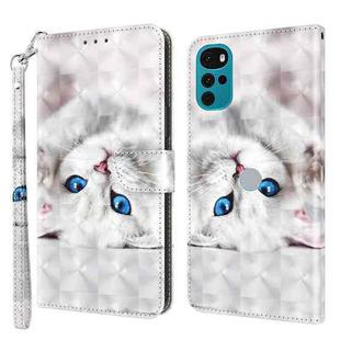 For Motorola Moto G22 3D Painted Leather Phone Case(Reflection White Cat)