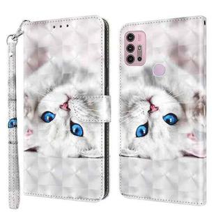 For Motorola Moto G10 / G20 / G30 3D Painted Leather Phone Case(Reflection White Cat)