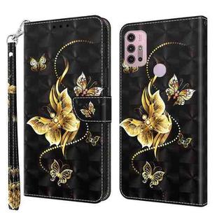 For Motorola Moto G10 / G20 / G30 3D Painted Leather Phone Case(Golden Swallow Butterfly)