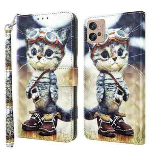 For Motorola Moto G32 5G 3D Painted Leather Phone Case(Naughty Cat)