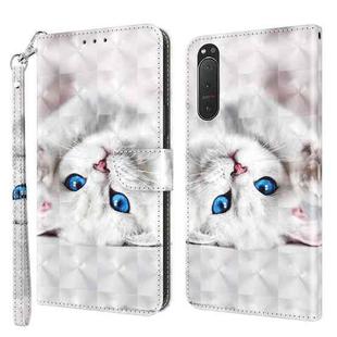 For Sony Xperia 5 II 3D Painted Leather Phone Case(Reflection White Cat)