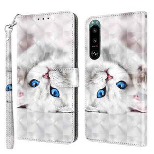 For Sony Xperia 5 III 3D Painted Leather Phone Case(Reflection White Cat)