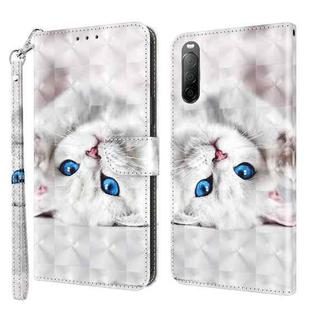 For Sony Xperia 10 II 3D Painted Leather Phone Case(Reflection White Cat)