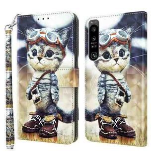 For Sony Xperia 1 IV 3D Painted Leather Phone Case(Naughty Cat)