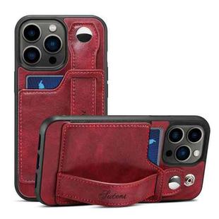 For iPhone 13 Pro Max Suteni 215 Wrist Strap PU Phone Case (Red)