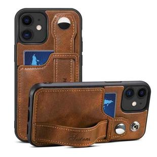 For iPhone 12 mini Suteni 215 Wrist Strap PU Phone Case (Brown)