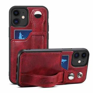 For iPhone 12 mini Suteni 215 Wrist Strap PU Phone Case (Red)