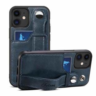 For iPhone 12 mini Suteni 215 Wrist Strap PU Phone Case (Blue)