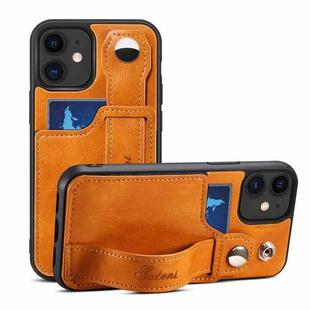 For iPhone 12 mini Suteni 215 Wrist Strap PU Phone Case (Khaki)
