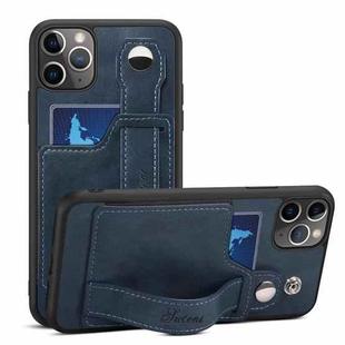 For iPhone 11 Pro Max Suteni 215 Wrist Strap PU Phone Case (Blue)
