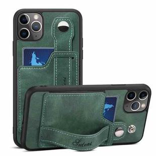 For iPhone 11 Pro Max Suteni 215 Wrist Strap PU Phone Case (Green)
