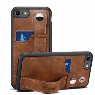 Suteni 215 Wrist Strap PU Phone Case For iPhone SE 2022/SE 2020/8/7/6(Brown)