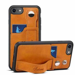 Suteni 215 Wrist Strap PU Phone Case For iPhone SE 2022/SE 2020/8/7/6(Khaki)